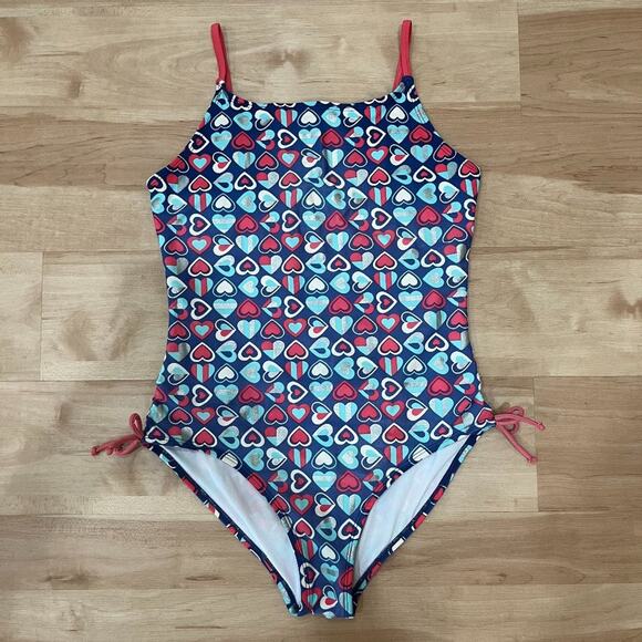 Target Dark Blue with Light Blue/Silver/Pink/White Hearts Swimsuit - Picture 1 of 2